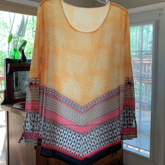 Polyester Flowy Lined Blouse, Yellow, Pink, Black, L-XL - Picture 2 of 9